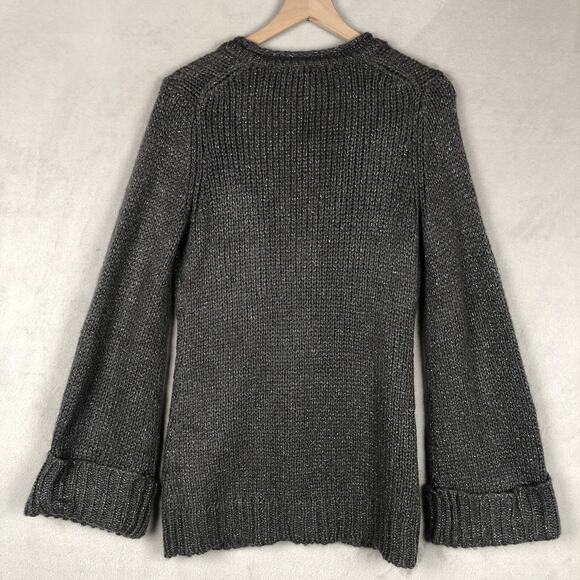 TRINA TURK Metallic Mohair Blend Cardigan Sweater Sz M Gray‎ Wide Cuff Pockets - Picture 2 of 13